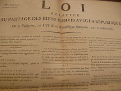 Loi Révolution Partage Des Biens Indivis 9 Fr. An VII. A Bordeaux Partarieu Lavosse 2 X A3 - Wetten & Decreten