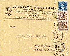 K8943 - Czechoslovakia (1937) Praha 25 (letter) Sender: Arnost Pelikan (= Pelicans, Logo!), Special Wholesale Screws - Pélicans