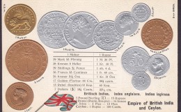 Empire Of British India & Ceylon Coins Münze Pièces Munten Monete Moedas Monedas Embossed, Geprägt Litho (2 Scans) - Monete (rappresentazioni)