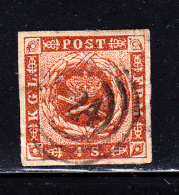 Denmark Used Scott #4 4s Royal Emblems  Cancel: 3-ring '?24' - Used Stamps