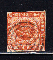 Denmark Used Scott #4 4s Royal Emblems  Cancel: 3-ring - Used Stamps