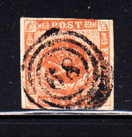 Denmark Used Scott #4 4s Royal Emblems  Cancel: 3-ring '68' - Gebraucht