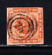 Denmark Used Scott #4 4s Royal Emblems  Cancel: 3-ring '28' - Gebraucht