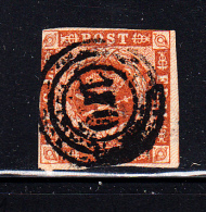 Denmark Used Scott #4 4s Royal Emblems  Cancel: 3-ring '1?0' - Used Stamps