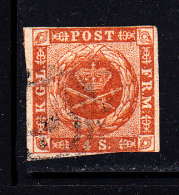 Denmark Used Scott #4 4s Royal Emblems  Cancel: 3-ring - Used Stamps