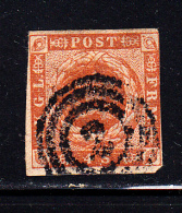 Denmark Used Scott #4 4s Royal Emblems  Cancel: 3-ring '2' - Usati