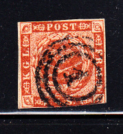 Denmark Used Scott #4 4s Royal Emblems  Cancel: 3-ring '1' - Gebraucht