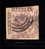 Denmark Used Scott #6 16s Royal Emblems  Cancel: 3-ring '24' - Used Stamps