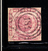 Denmark Used Scott #6 16s Royal Emblems  Cancel: 3-ring '181' - Used Stamps