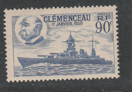 FRANCE N° 425 90C OUTREMER MISE SUR CALE DU CUIRASSE CLEMENCEAU POINTS BLANCS DS LES CHIFFRES DE 90C** - Nuovi