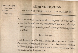 N° 583. CAS DE POURSUITE. 1812. Administration Enregistrement Domaines.  2 FEUILLETS. 5 SCANS. - Décrets & Lois