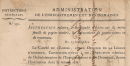 N° 591 REVOCATION PROCURATIONS TESTAMENS 1812. Administration Enregistrement Domaines.  1 FEUILLET. - Décrets & Lois