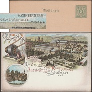 Württemberg 1896. Carte Entier TSC. Stuttgart, Exposition De Publicité. Gare Du Lièvre, Dynamo, Ampoules, Moulin Palmier - Elektrizität