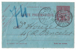 FRANCE - Entier Postal CARTE PNEUMATIQUE Chaplain 30c SANS DATE Dos 6 Lignes Cad 1907 PARIS 113 HOTEL DE VILLE - Pneumatici