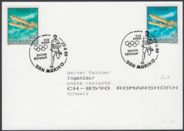 San Marino 1988, Card San Marino To Romanshorn W./special Postmark "Olympic Games" - Lettres & Documents