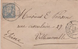 Yvert 90 Sage Sur Lettre RIBECOURT Oise 11/1/1900 Pour Villemomble Seine - 1877-1920: Semi Modern Period