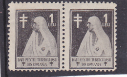 # 194  REVENUE STAMP, 1 LEU, MEDICINE, TUBERCULOSIS,  MINT,STAMPS IN PAIR, ROMANIA. - Fiscale Zegels