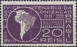 BRAZIL 1932 400th Anniv Of Colonization Of Sao Vicente - 20r Brazil MH - Nuevos