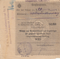 RECEIPT FOR WIDOWS AND ORPHANS HELPING FUND, CENSORED, 1918, AUSTRIA - Oostenrijk