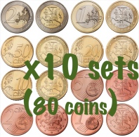 WHOLESALE 10 Sets: Lithuania Euro Full Set (8 Coins): 1 Cent - 2 Euro 2015 UNC - Lithuania