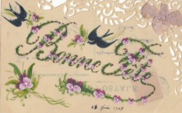 Matériaux - Celluloïd Celluloïde - Carte Porcelaine - Carte Peinte - Hirondelles - Bonne Fête - 1907 - Cartes Porcelaine