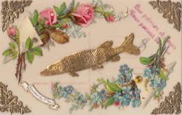 Matériaux - Celluloïd Celluloïde - Carte Porcelaine - Découpis Poisson Avril Brochet - Cartoline Porcellana