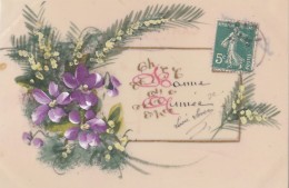 Matériaux - Celluloïd Celluloïde - Carte Porcelaine - Carte Peinte Mimosa Violette - Porcelaine