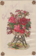 Matériaux - Celluloïd Celluloïde - Carte Porcelaine - Découpi Roses - Amitié - Porcelaine