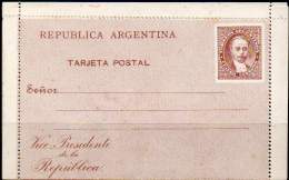 ARGENTINA 1888 - Unused Entire Letter Card Of 4c Juarez Celman For Official Use - Entiers Postaux
