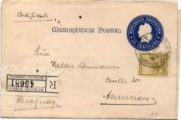 ARGENTINA 1905 - Entire Registered Letter Sheet Of 15c Liberty Blue With Additional Postage To Asuncion - Enteros Postales