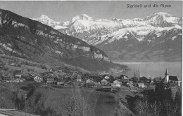 SIGRISWIL → Dorfansicht  Mit Den Alpen, Schöner Lichtdruck Anno 1916 ►Stempel Hotel Pension Edelweiss◄ - Sigriswil