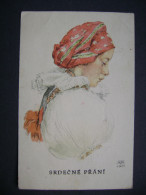 Czechoslovakia: Artist Marie F. Kvechova - Girl In National Costume - Heartfelt Wish - 1950s Used - Europe