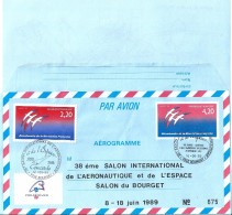 Lettre, Enveloppe  Aérogramme    38eme  Salon  International De L’Aéronautique Du Bourget  Non  Circulé  Et  Par Avion - Posta Aerea