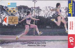 Uruguay TC 134a-1, Olympics Sydney 2000, Salto Largo - Mónica Falcioni, 2 Scans.  Red In Chip. - Uruguay