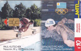 Uruguay TC 136a-1, Olympics Sydney 2000, Natación (libre), 2 Scans.  Red In Chip. - Uruguay