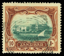 O        113 (239) 1908 10R Blue-green And Brown Sultan's Palace,^ Wmkd Multiple Rosettes Sideways, Perf 14,... - Zanzibar (...-1963)