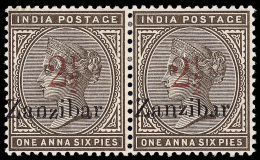 *        26 Var Footnoted (29D) 1896 2½a On 1½a Sepia Q Victoria Stamp Of India^, Red SG Surcharge... - Zanzibar (...-1963)