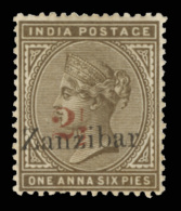 *        25 (37) 1898 2½a On 1½a Sepia Q Victoria Stamp Of India^, Red SG Surcharge Type 5 (Scott... - Zanzibar (...-1963)