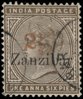 O        24C (36) 1898 2½a On 1½a Sepia Q Victoria Stamp Of India^, Red Scott Surcharge Type B (SG... - Zanzibar (...-1963)
