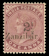 *        19 (24) 1896 2½a On 1a Plum Q Victoria^ Stamp Of India, Black Sc Surcharge Type B (SG Type 4), Only... - Zanzibar (...-1963)