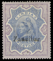 *        16d (21m) 1895-96 5r Ultramarine And Violet Q Victoria Stamp Of India^ Overprinted "Zanzibar", ERROR -... - Zanzibar (...-1963)