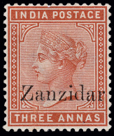*        8a (10j) 1895-96 3a Brown-orange Q Victoria Stamp Of India^ Overprinted "Zanibar", ERROR - "Zanzidar" (R... - Zanzibar (...-1963)