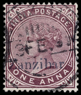 O        2 Var Footnoted (2C) 1895 1a Plum Q Victoria Stamp Of India^ Overprinted "Zanzibar" In Blue, Wmkd Star,... - Zanzibar (...-1963)