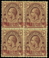 **/[+]   MR6a (145a) 1918 3d Purple On Yellow K George V^ With SG Type 40 Overprint In Red "WAR TAX", ERROR -... - Turks & Caicos (I. Turques Et Caïques)