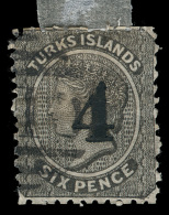 O        35 (42) 1881 4d On 6d Black Q Victoria^ Surcharged, SG Type 28 (Scott Type R), Setting 1, Scarce, Light... - Turks & Caicos (I. Turques Et Caïques)