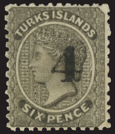 *        34 (44) 1881 4d On 6d Black Q Victoria^ Surcharged SG Type 30 (Scott Type Q), Unwmkd, Perf 11-12, OG, VLH,... - Turks & Caicos (I. Turques Et Caïques)