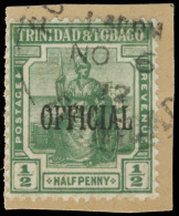 /\       O4 (O13) 1914-17 ½d Green Britannia Overprinted "OFFICIAL"^ SG Type O5 (without Stop), Wmkd MCA,... - Trinidad Y Tobago