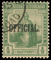 O        O3 (O14) 1916 ½d Yellow-green Britannia Overprinted "OFFICIAL"^ SG Type O5 (with Stop), Wmkd MCA,... - Trinidad & Tobago (...-1961)