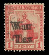 O        MR11a (186a) 1918 1d Scarlet Britannia War Tax^ With SG Type 25 Overprint, ERROR - Overprint Double,... - Trinité & Tobago (...-1961)