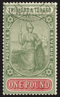 O        20 (215) 1921 £1 Green And Carmine Seated Britannia^, Wmkd Script CA, Perf 14, Very Rare And Hardly... - Trinidad & Tobago (...-1961)